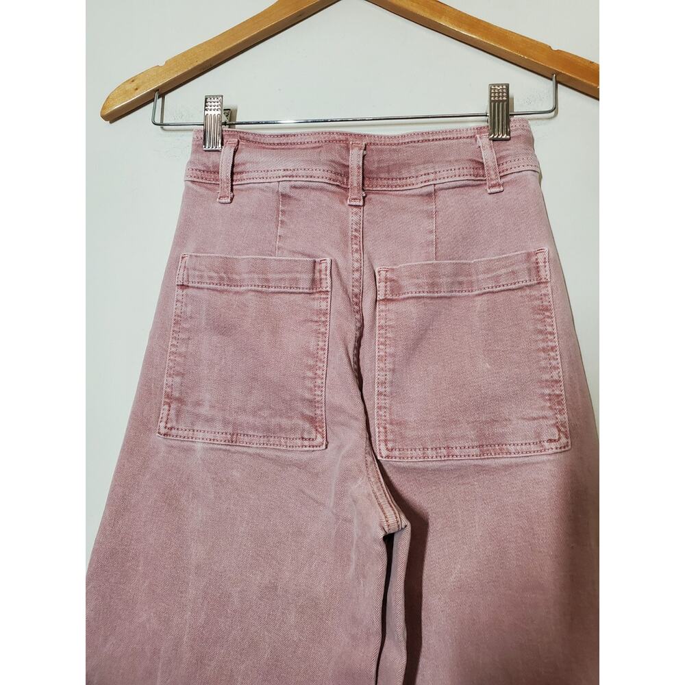 Zara Womens 0 Marine Straight Leg Jeans High Rise Raw Hems Pale Pink Retro - Picture 6 of 11
